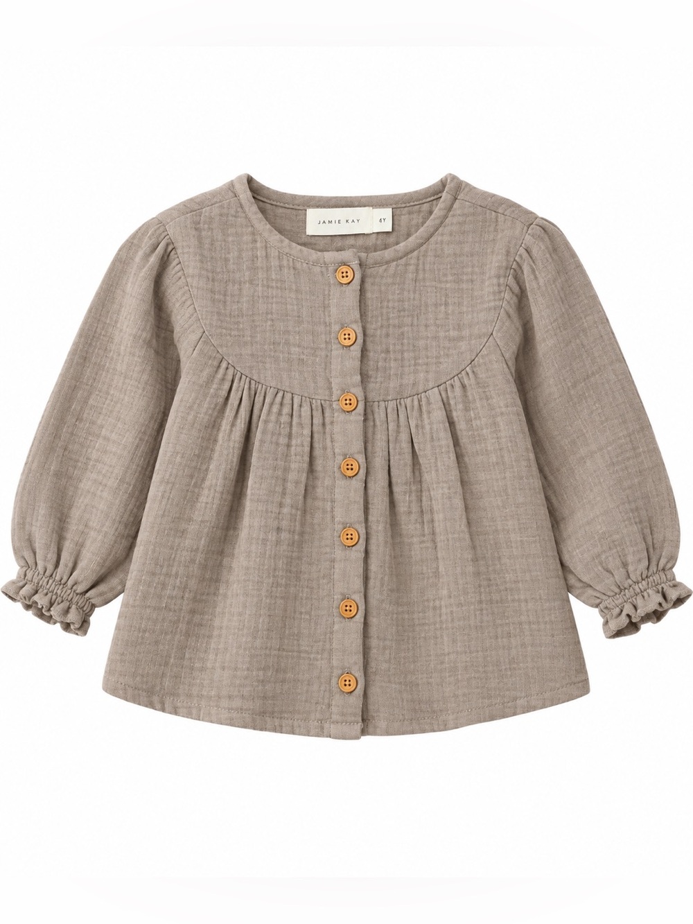 Jamie Kay Organic Cotton Gauze Button Front Blouse Top Taupe Girls 4Y